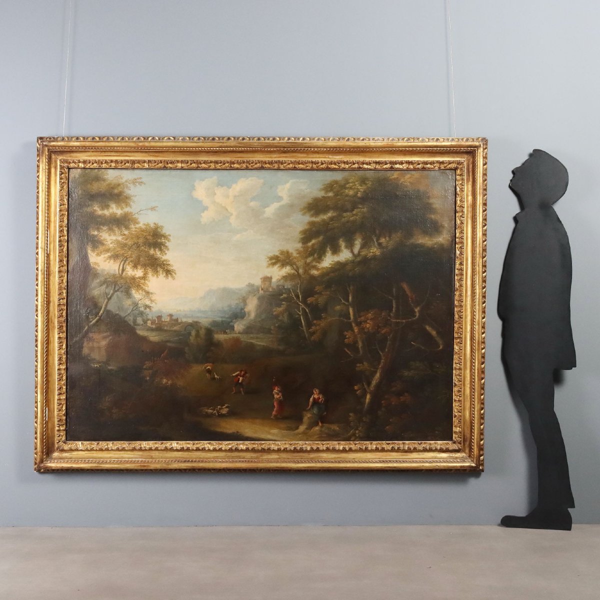Tableau Ancien Paysage Huile sur Toile Italie du XVIIIe Siècle-photo-2