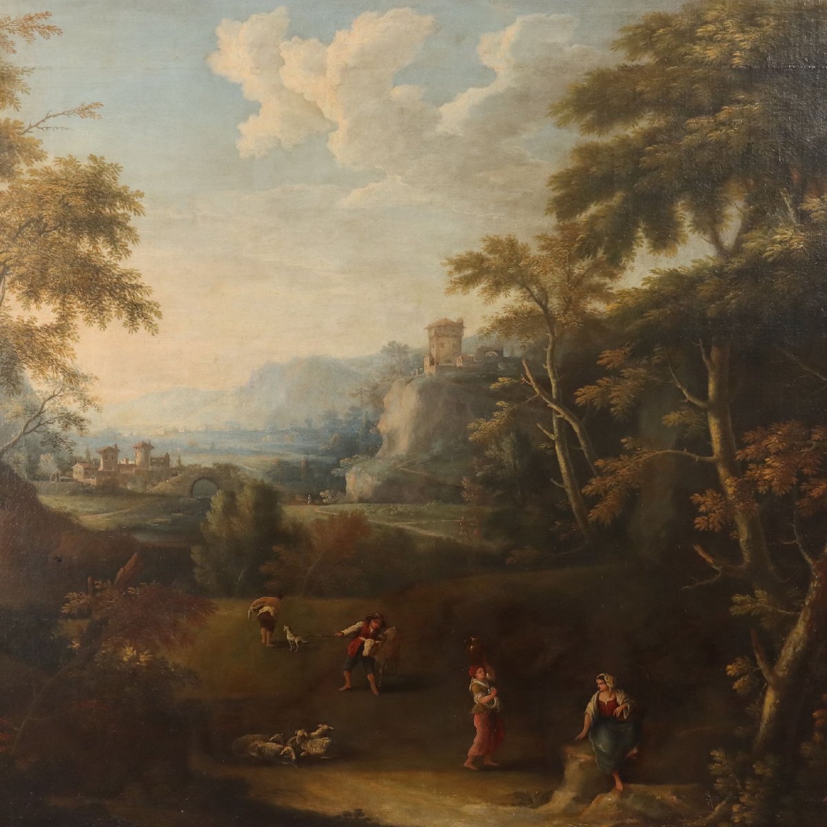 Tableau Ancien Paysage Huile sur Toile Italie du XVIIIe Siècle-photo-3