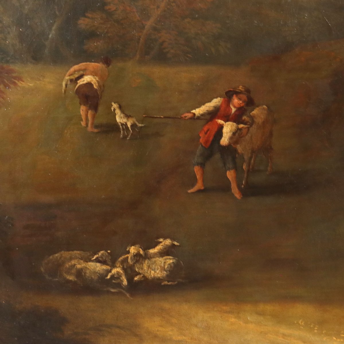 Tableau Ancien Paysage Huile sur Toile Italie du XVIIIe Siècle-photo-4