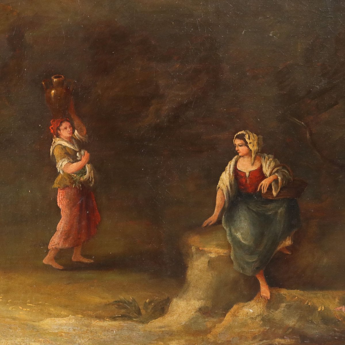 Tableau Ancien Paysage Huile sur Toile Italie du XVIIIe Siècle-photo-1