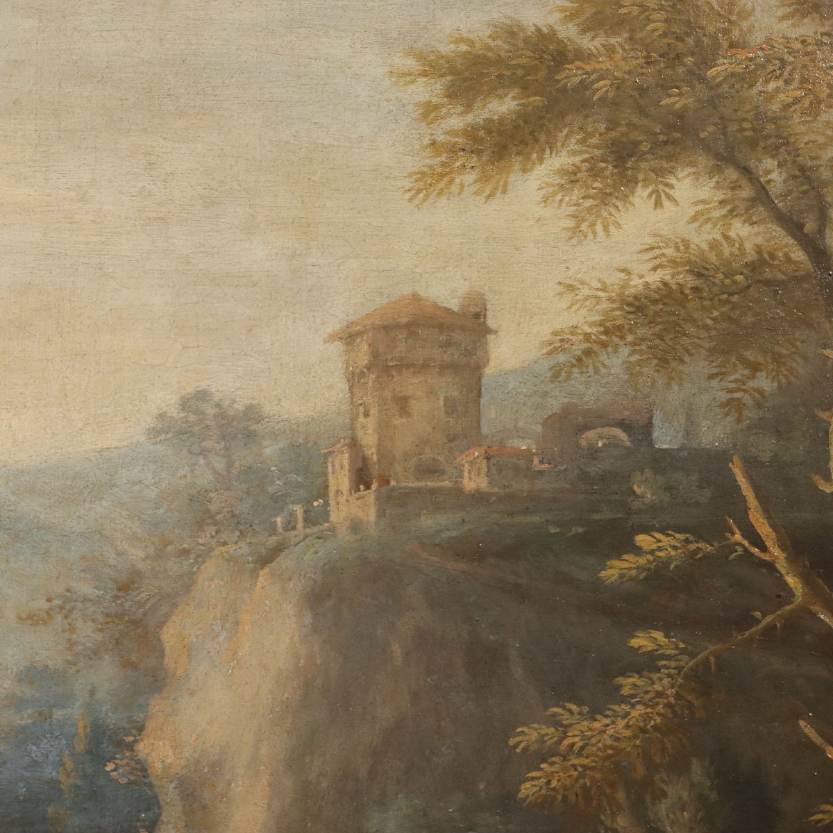Tableau Ancien Paysage Huile sur Toile Italie du XVIIIe Siècle-photo-3