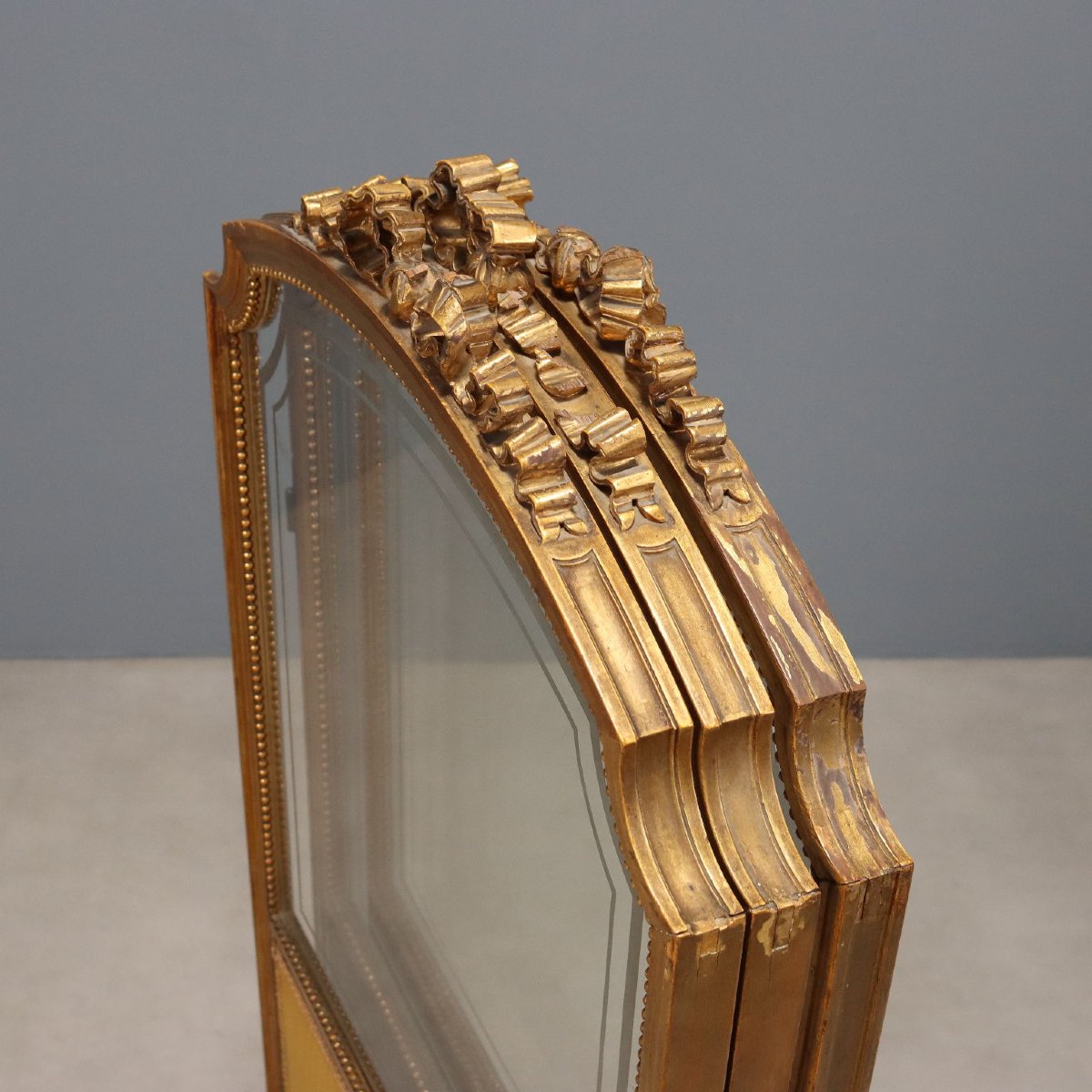 Antique Screen Gilded Wood Fabric Carvings Italy XIX Century-photo-6