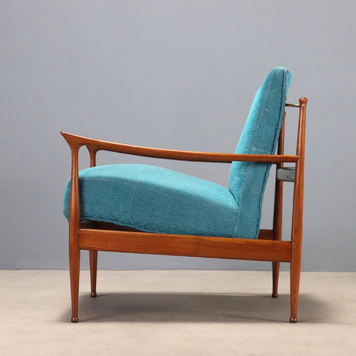 Vintage Armchair Teak Fabric Padding Design Italy 1960s-photo-4