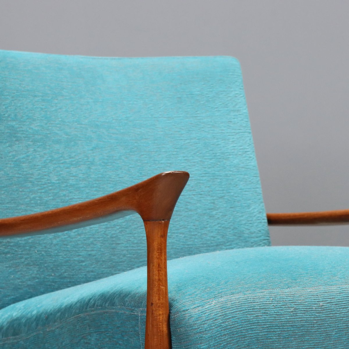 Vintage Armchair Teak Fabric Padding Design Italy 1960s-photo-1
