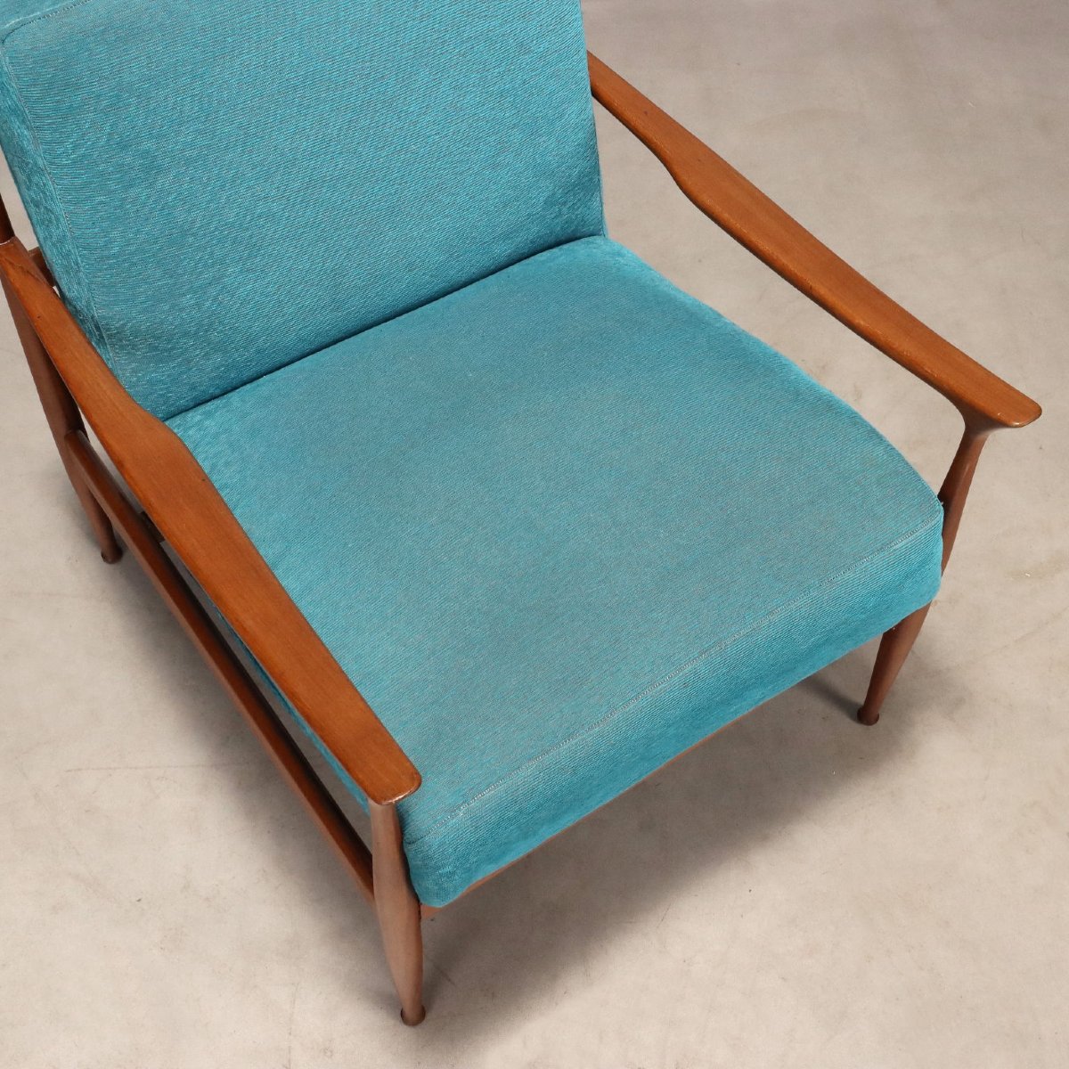Vintage Armchair Teak Fabric Padding Design Italy 1960s-photo-4