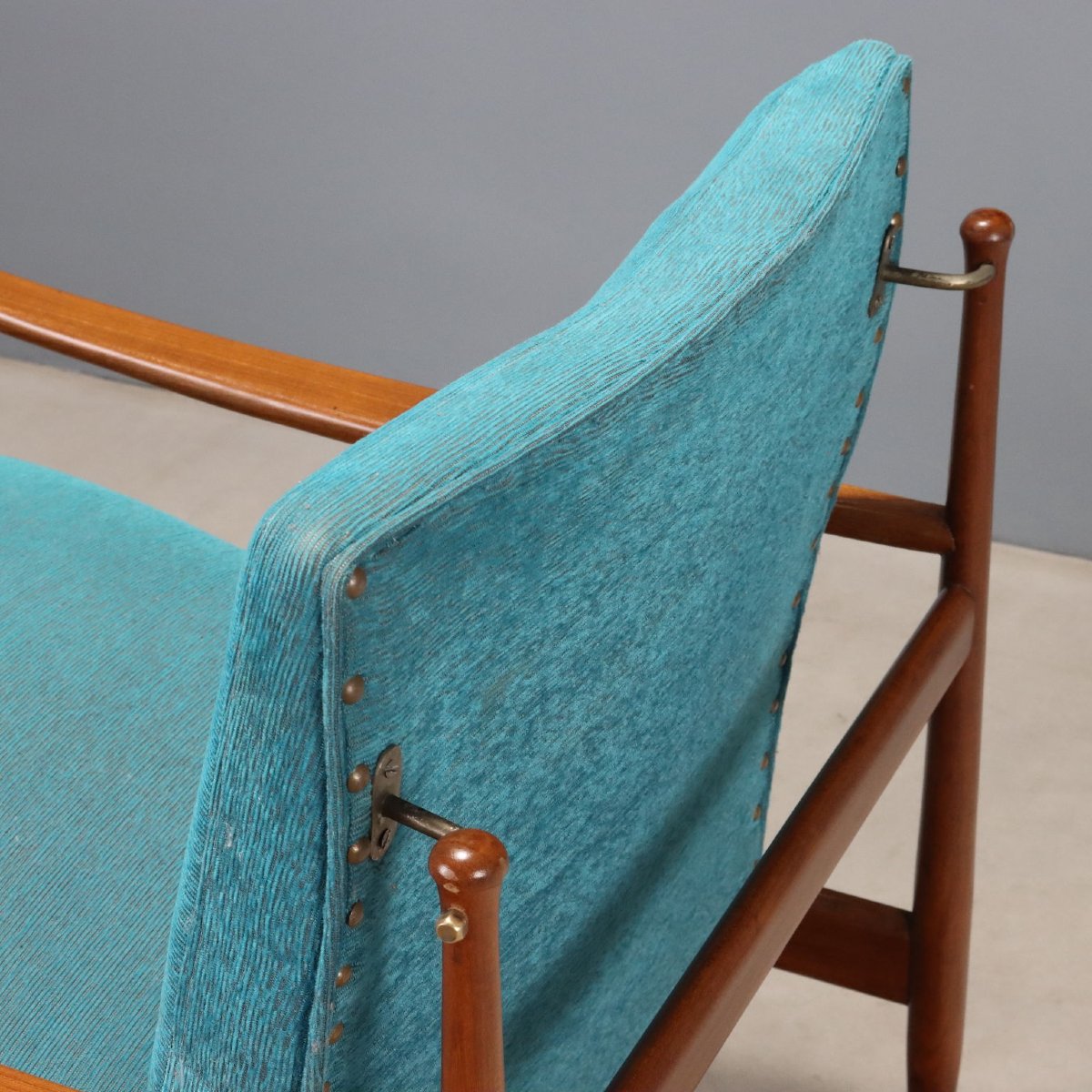 Vintage Armchair Teak Fabric Padding Design Italy 1960s-photo-5