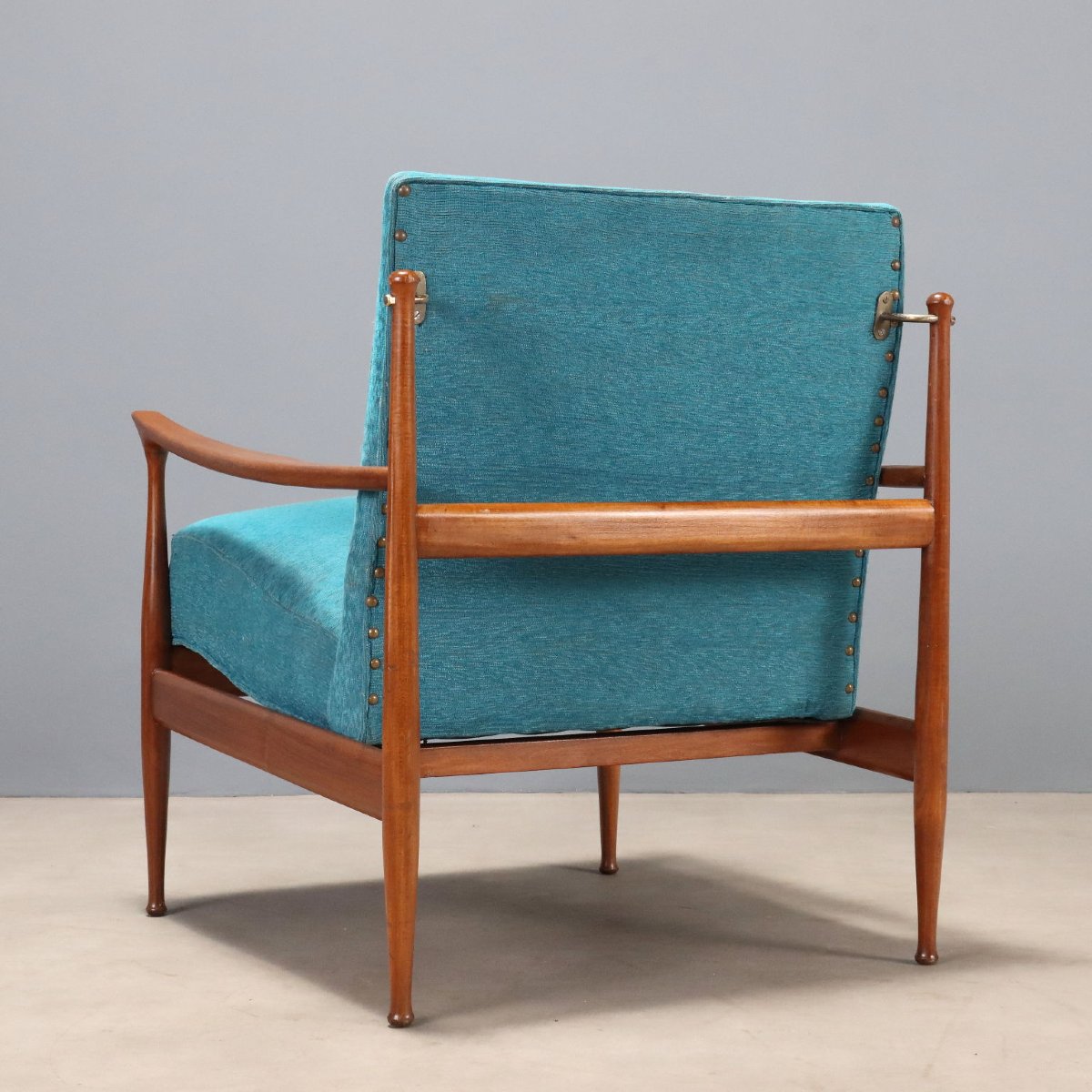 Vintage Armchair Teak Fabric Padding Design Italy 1960s-photo-6