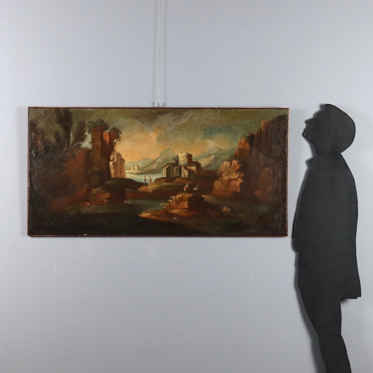 Antique Painting Landscape With Figures Oil On Canvas XVIII Century-photo-2