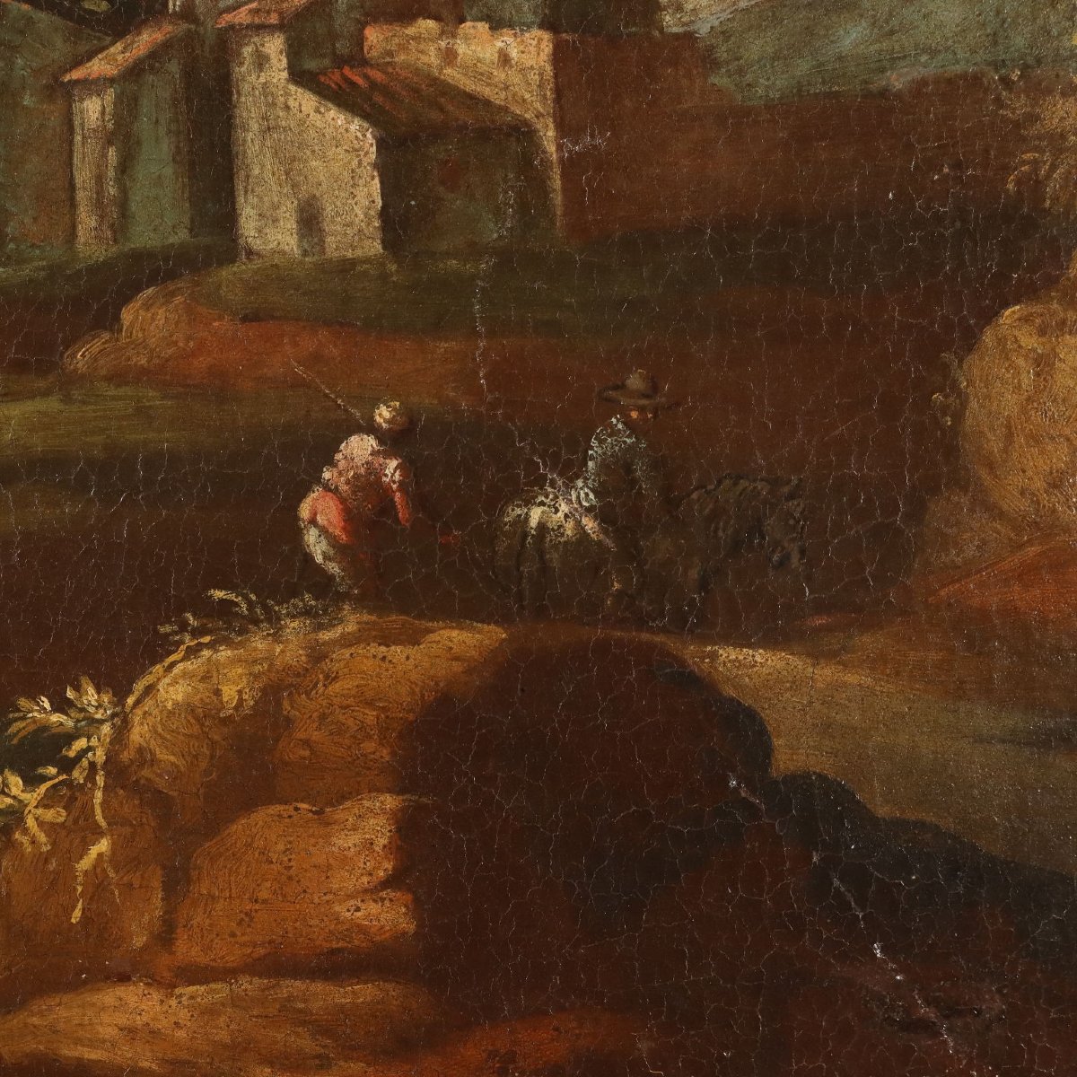 Antique Painting Landscape With Figures Oil On Canvas XVIII Century-photo-4