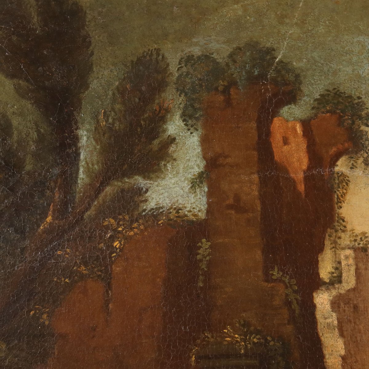 Antique Painting Landscape With Figures Oil On Canvas XVIII Century-photo-3