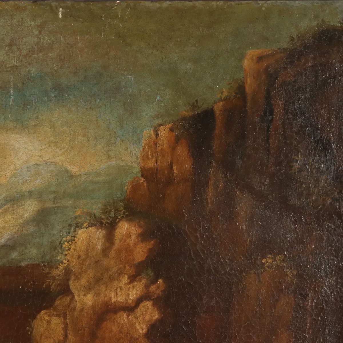 Antique Painting Landscape With Figures Oil On Canvas XVIII Century-photo-4