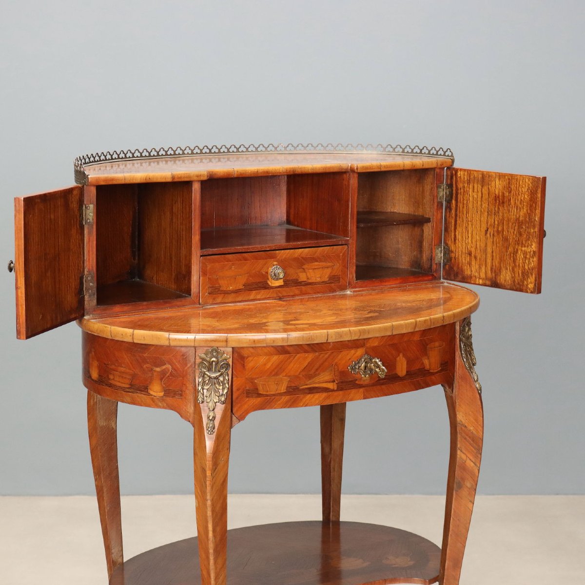 Antique Writing Desk Bois De Rose Gilded Bronze Italy XX Century-photo-3