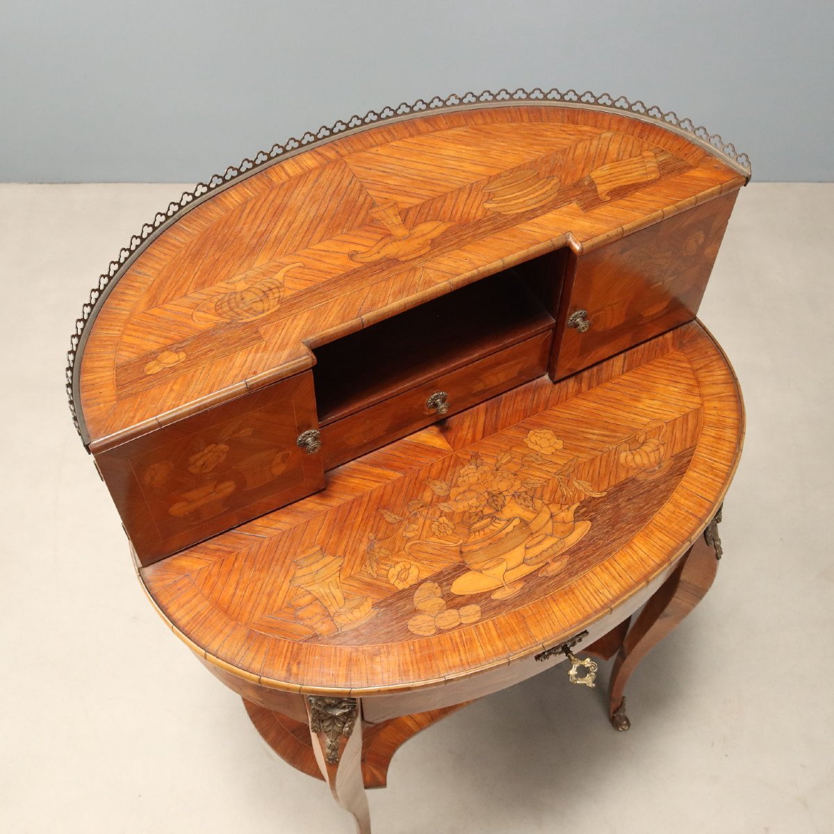 Antique Writing Desk Bois De Rose Gilded Bronze Italy XX Century-photo-8