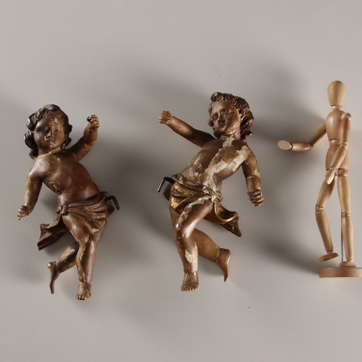 Chérubins Anciens Bois Laqué Doré Italie XVIIIe Siècle -photo-2