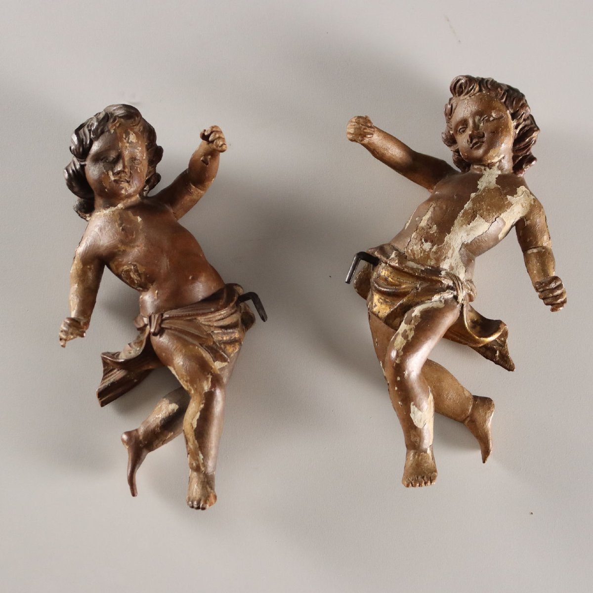 Chérubins Anciens Bois Laqué Doré Italie XVIIIe Siècle 