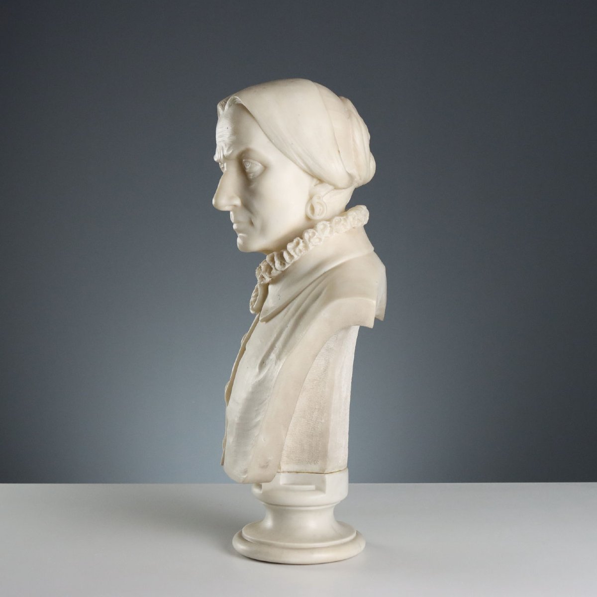 Buste Ancien d'une Noble Dame Marbre Blanc Italie XIXe Siècle-photo-3