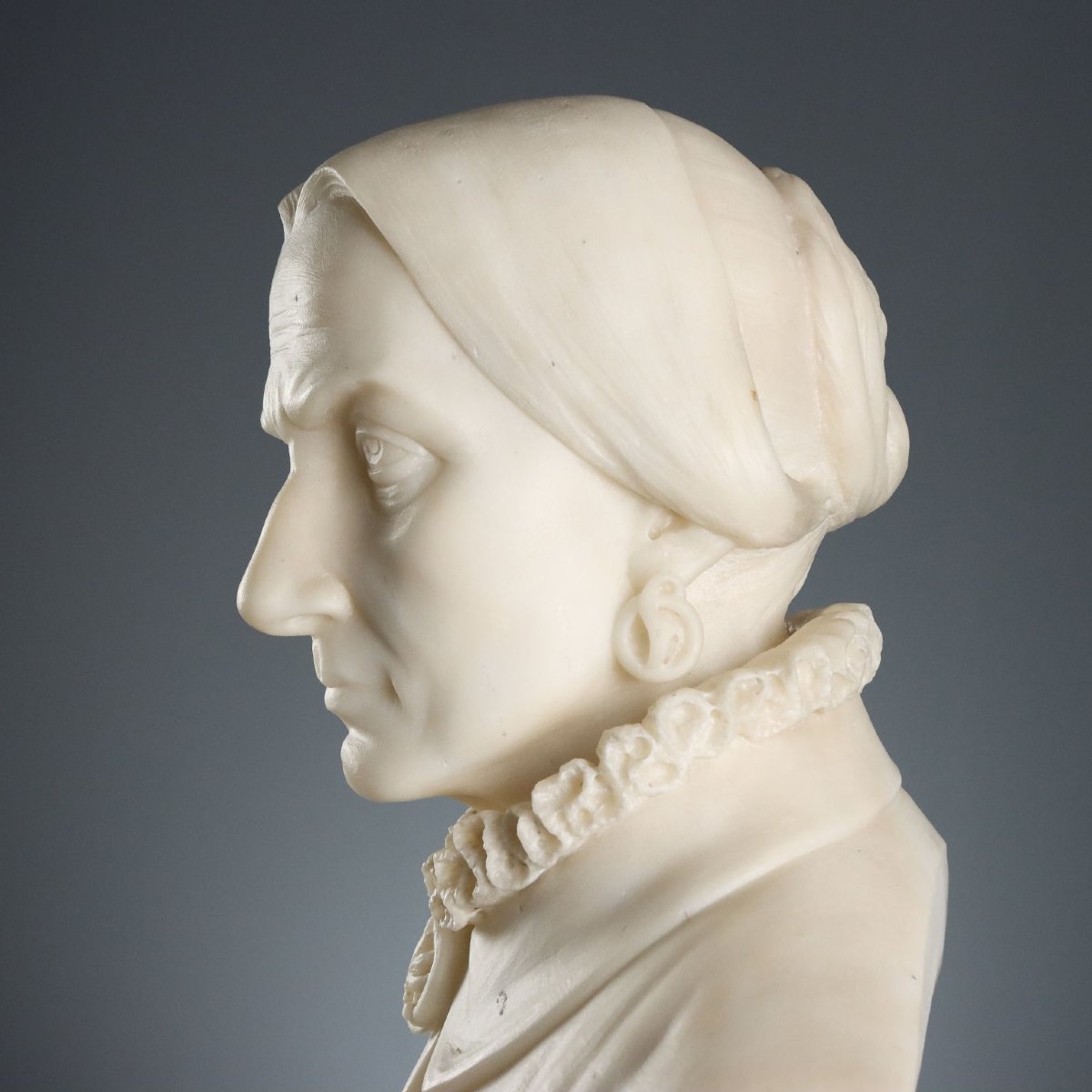 Buste Ancien d'une Noble Dame Marbre Blanc Italie XIXe Siècle-photo-4