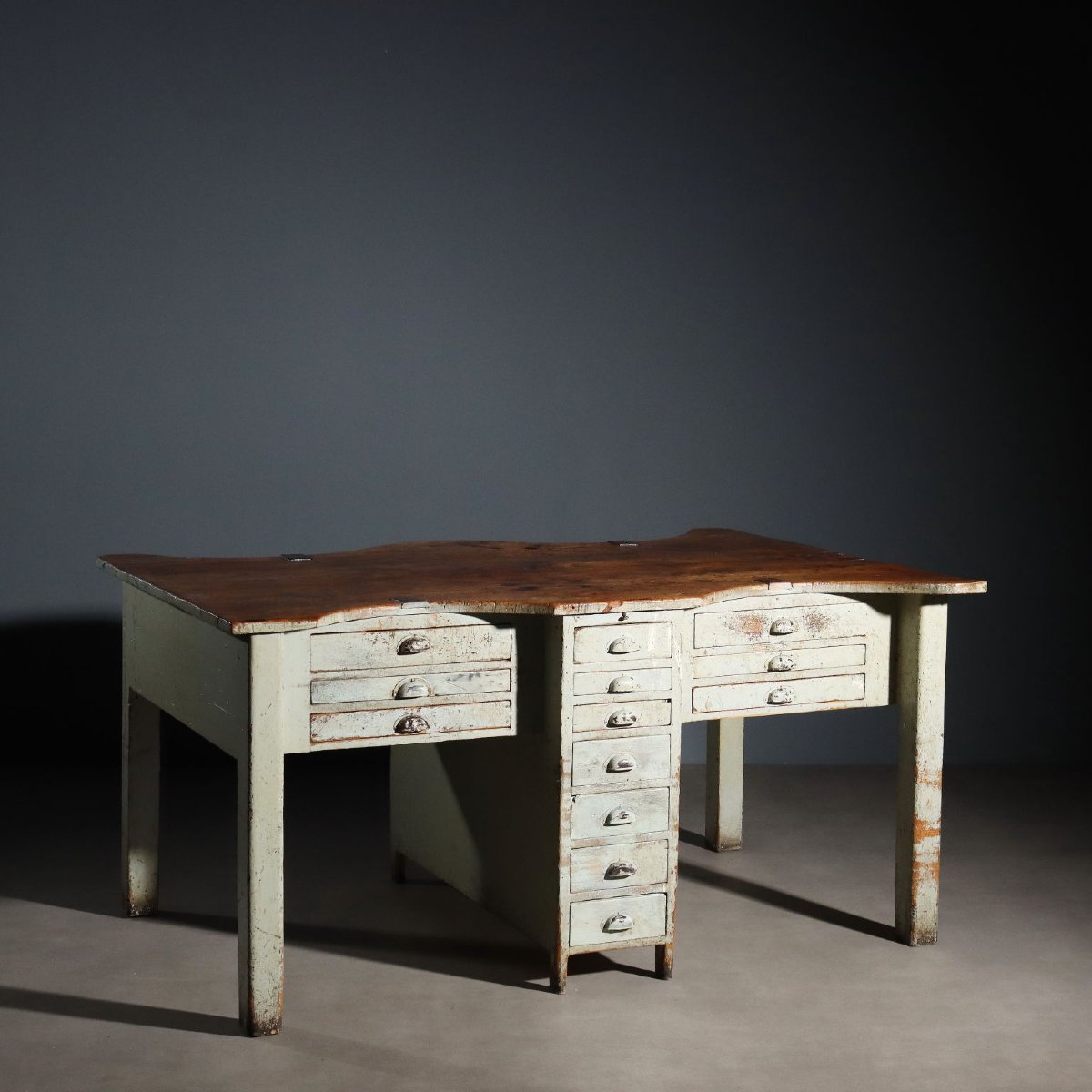 Vintage Industrial Table Fir Elm Design Italy XX Century