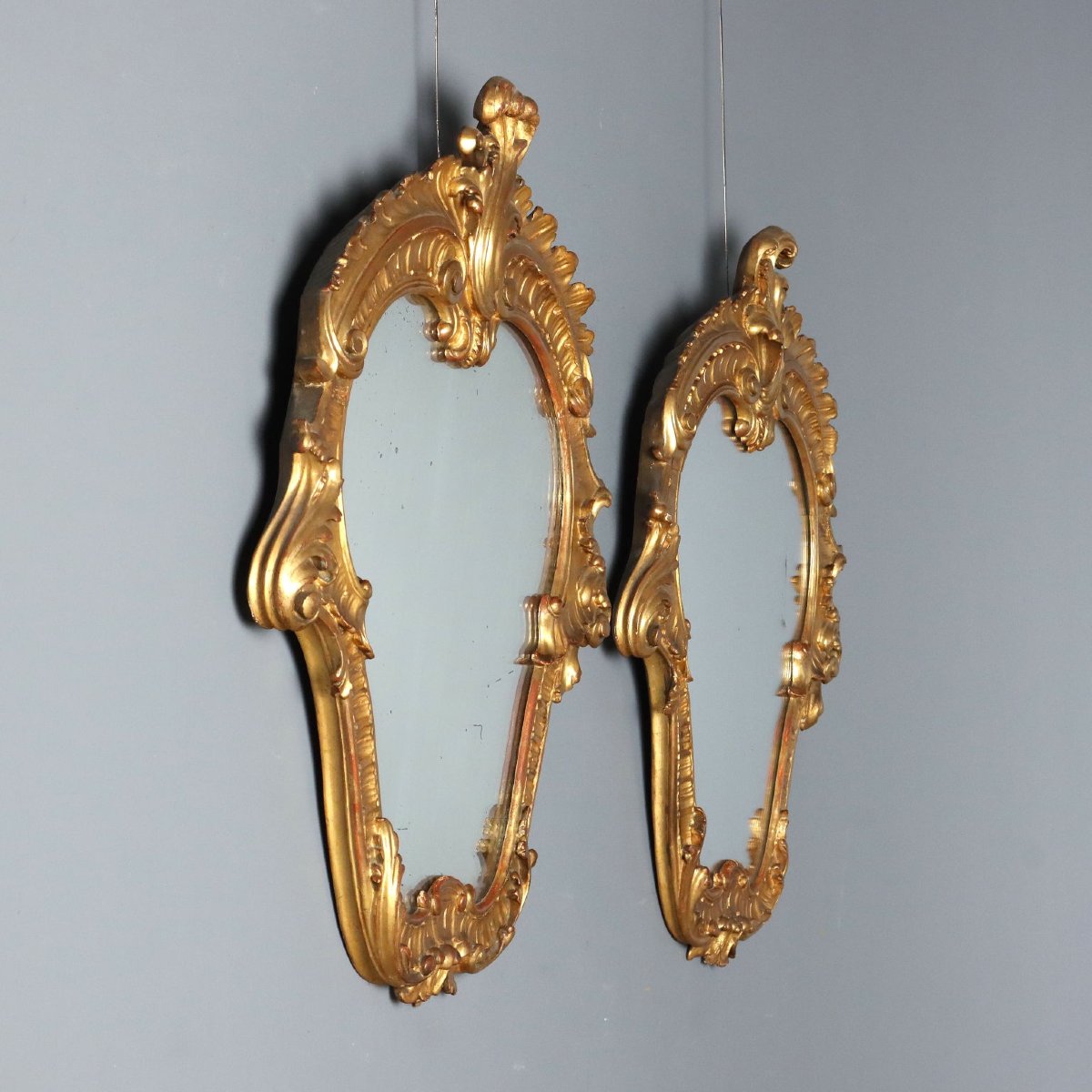 Miroirs Anciens Style Baroque Bois Gravé Italie du XIXe Siècle Originaux-photo-4