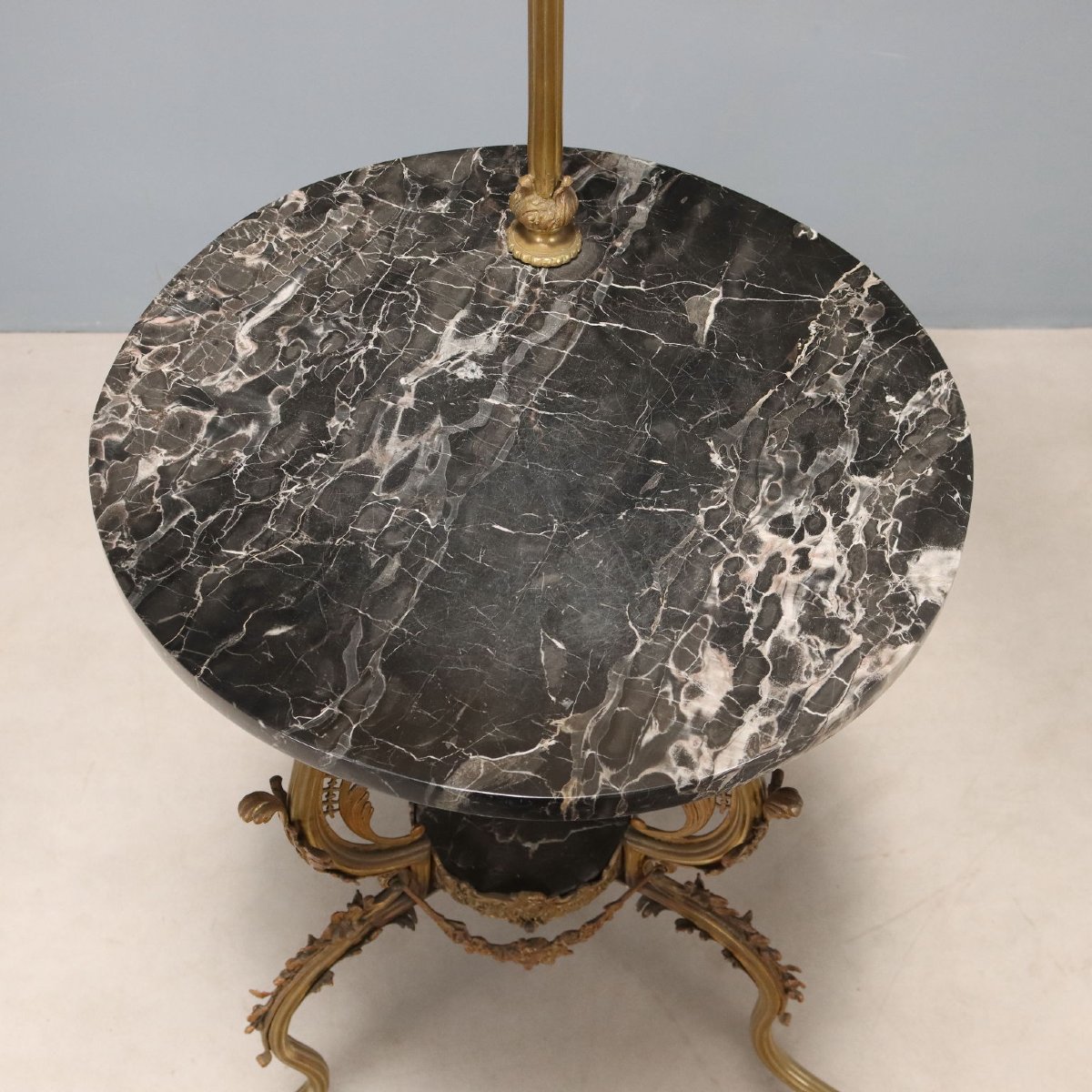 Lampadaire Ancien avec Table Basse Bronze Marbre Italie XXe Siècle-photo-4