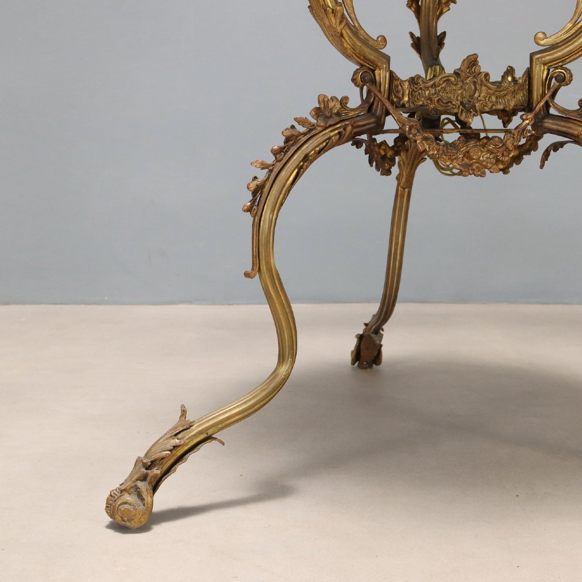 Lampadaire Ancien avec Table Basse Bronze Marbre Italie XXe Siècle-photo-7