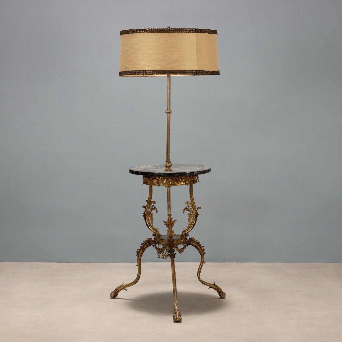 Lampadaire Ancien avec Table Basse Bronze Marbre Italie XXe Siècle-photo-8