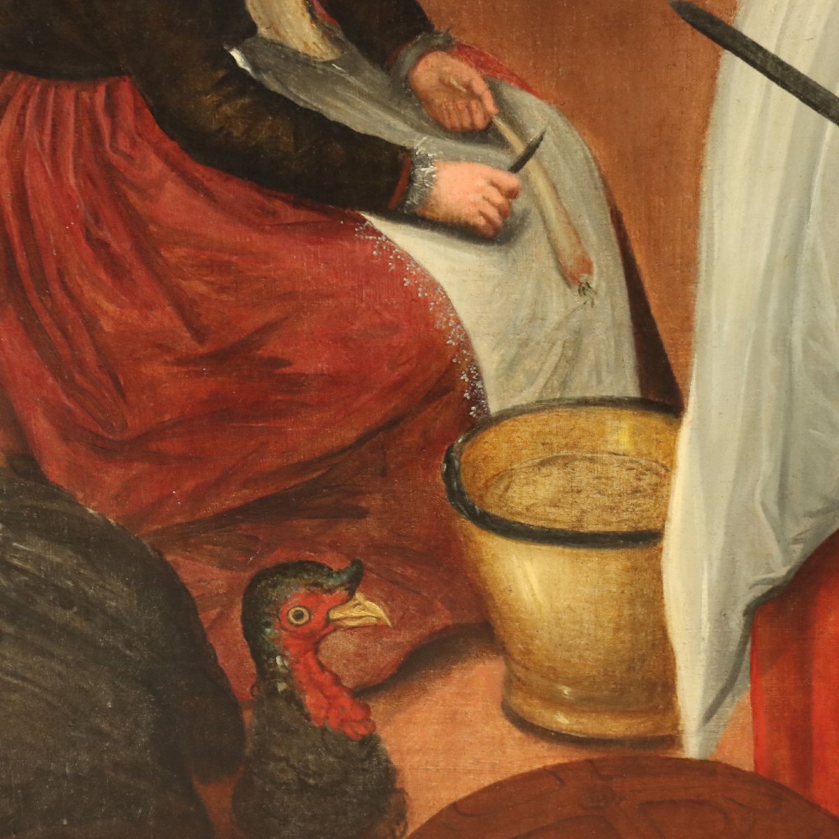 Antique Painting Kitchen Scene Oil On Canvas Flemish School Original-photo-2