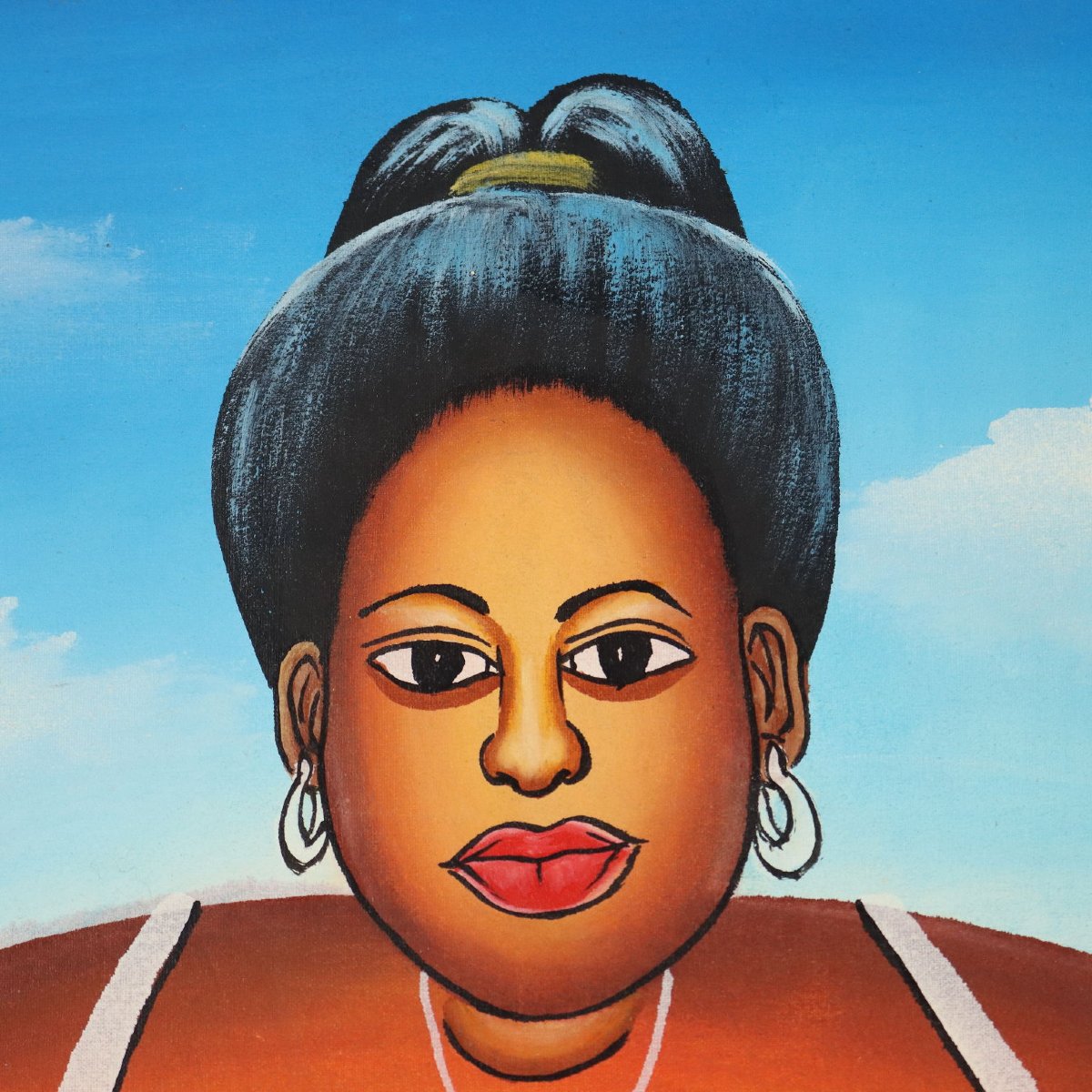 Peinture Naïve Africaine La Vendeuse d'Herbes Huile sur Toile-photo-4