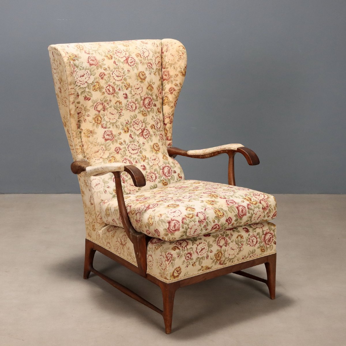 Vintage Armchair Frama Marelli Fabric Design Italy 1950s