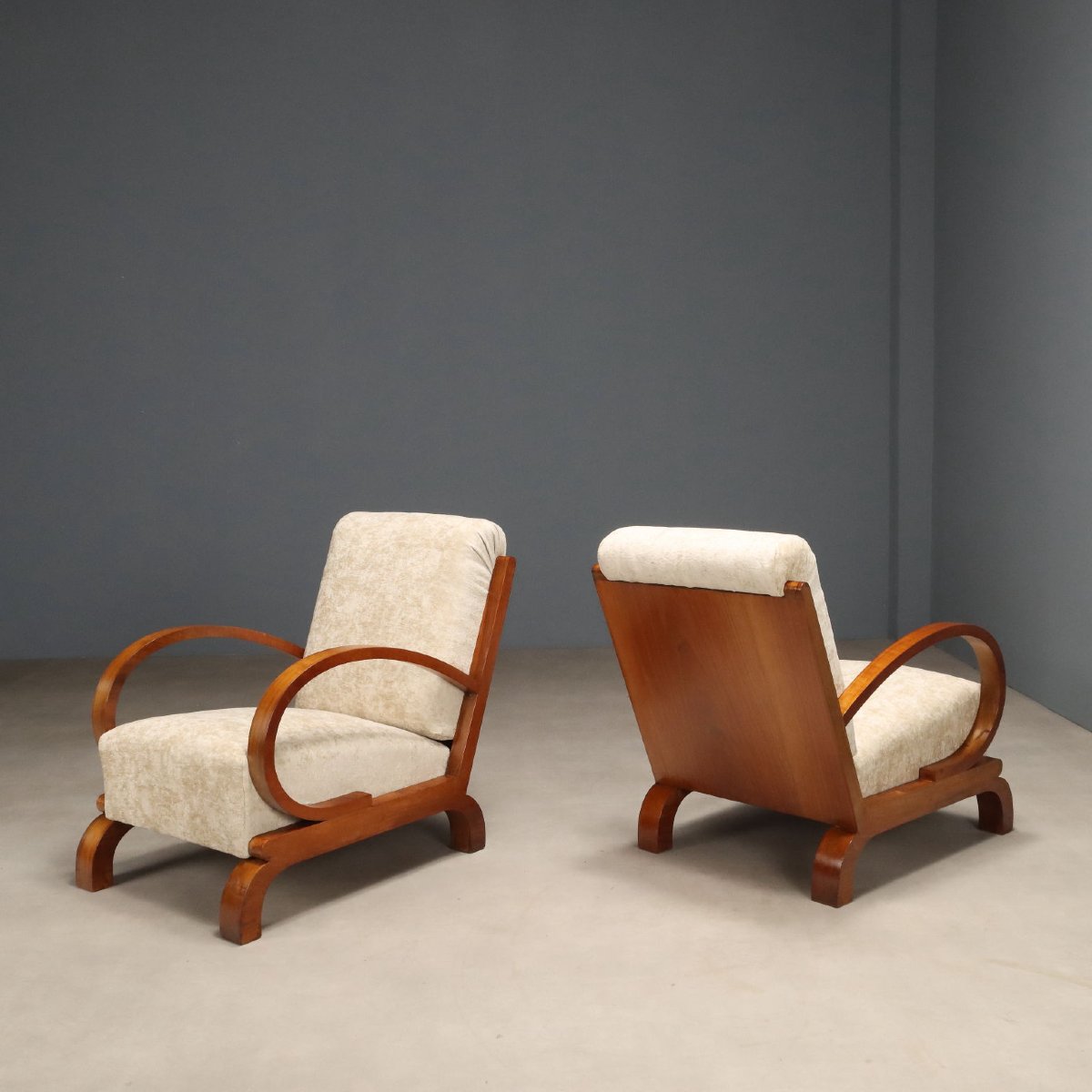 Fauteuils Vintage Bois Courbé Velours Italie Années 1920-1930-photo-3