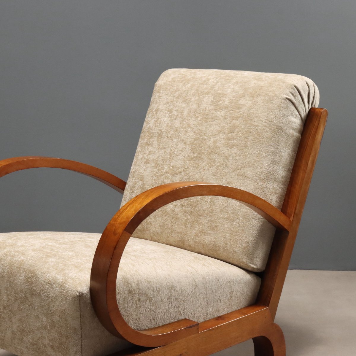 Fauteuils Vintage Bois Courbé Velours Italie Années 1920-1930-photo-4