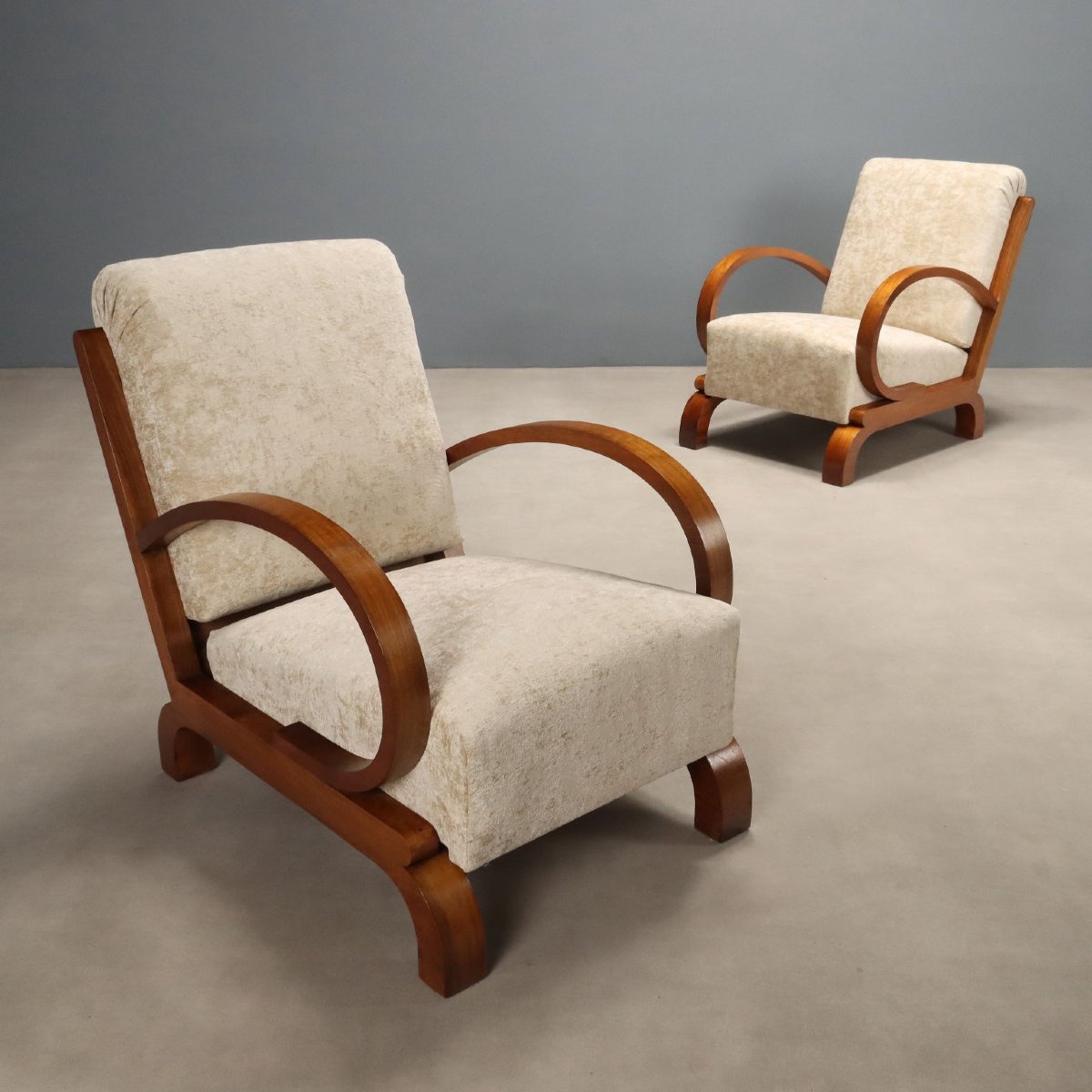 Fauteuils Vintage Bois Courbé Velours Italie Années 1920-1930