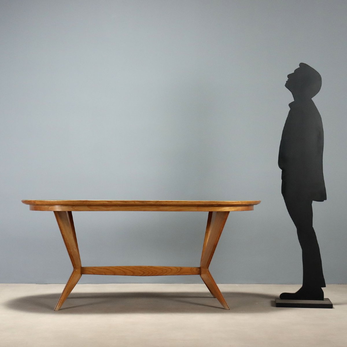 Table Vintage en Bois et Verre avec Plateau Elliptique Années 1960-photo-2
