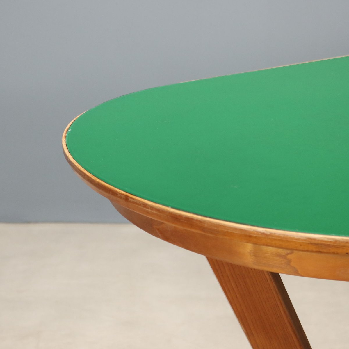Table Vintage en Bois et Verre avec Plateau Elliptique Années 1960-photo-3