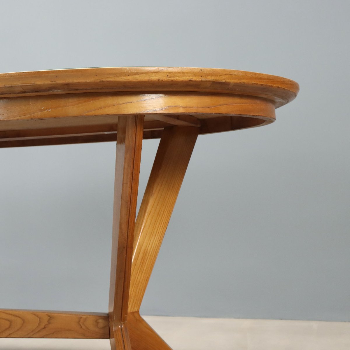 Table Vintage en Bois et Verre avec Plateau Elliptique Années 1960-photo-4