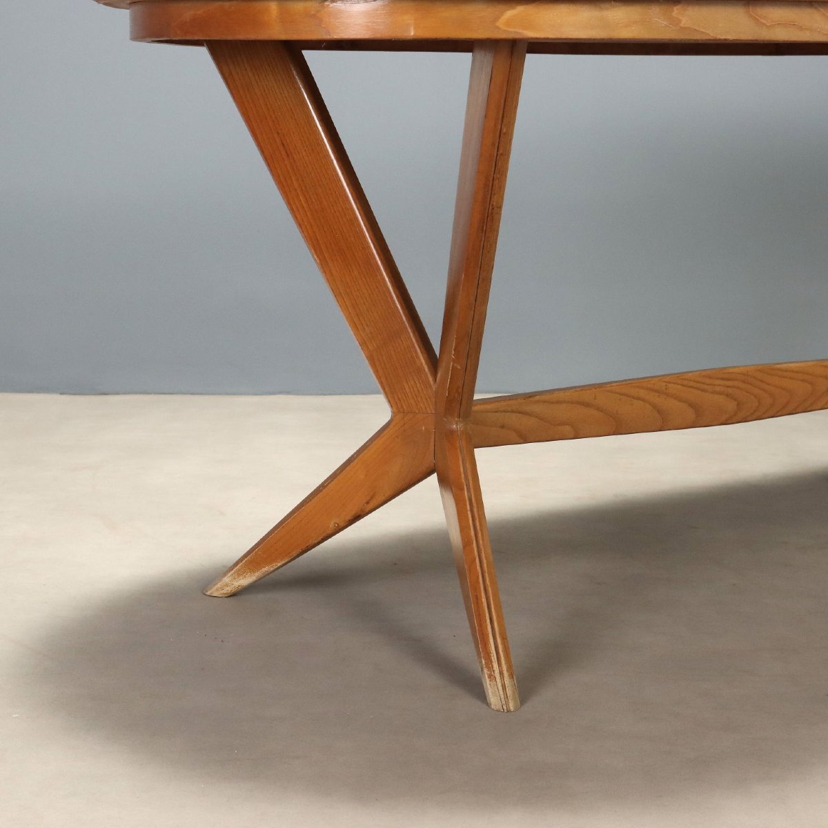 Table Vintage en Bois et Verre avec Plateau Elliptique Années 1960-photo-1