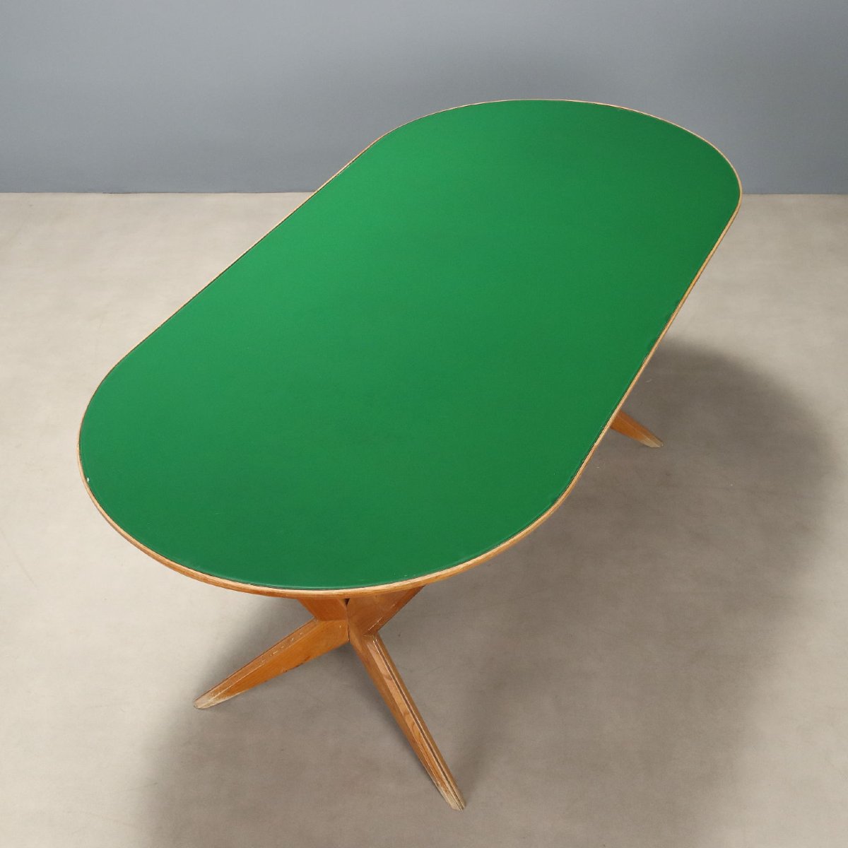 Table Vintage en Bois et Verre avec Plateau Elliptique Années 1960-photo-2