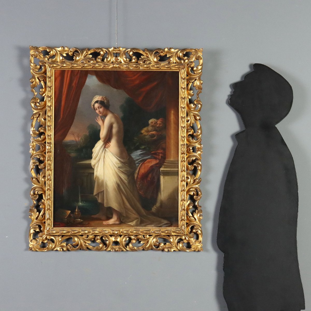 Tableau de Guglielmo Berti "Suzanne et les Vieillards" Hiule sur Toile XIX Siècle-photo-2