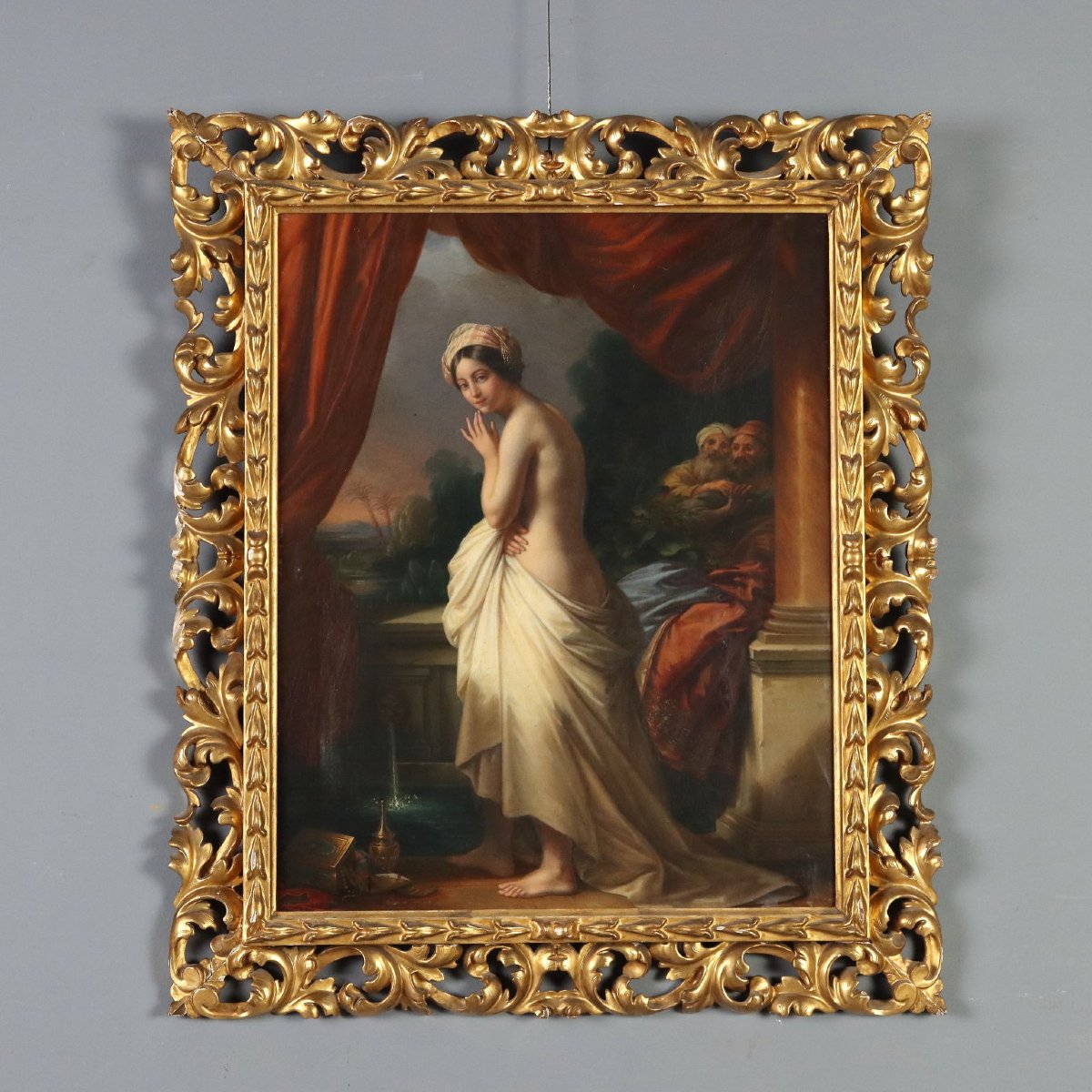 Tableau de Guglielmo Berti "Suzanne et les Vieillards" Hiule sur Toile XIX Siècle