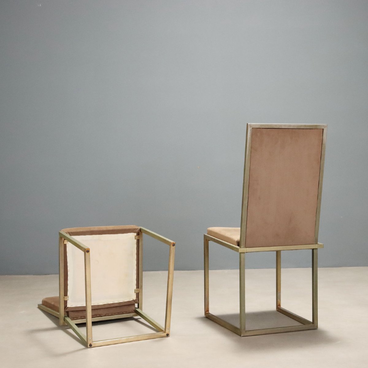 Vintage Chairs Brass-plated Metal Fabric 1970s–1980s Design-photo-6