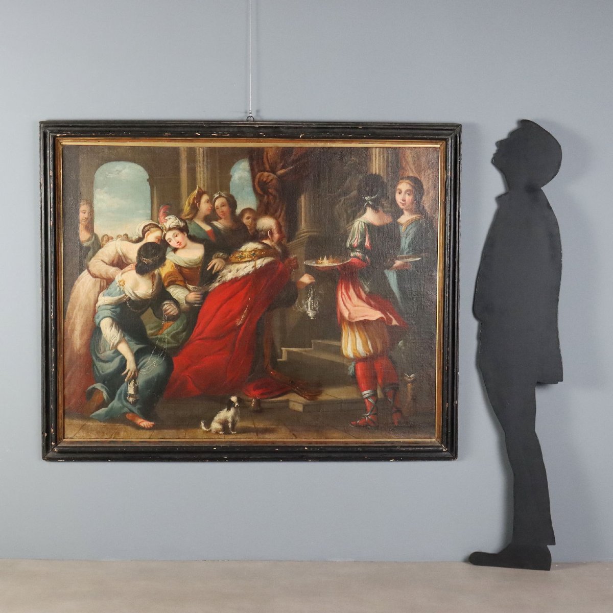Tableau Ancien Scène Biblique de l'Idolâtrie du Roi Salomon Hiule sur Toile XVII Siècle-photo-2