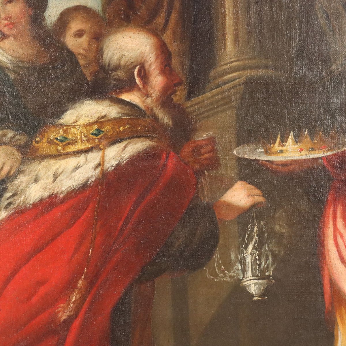Tableau Ancien Scène Biblique de l'Idolâtrie du Roi Salomon Hiule sur Toile XVII Siècle-photo-3