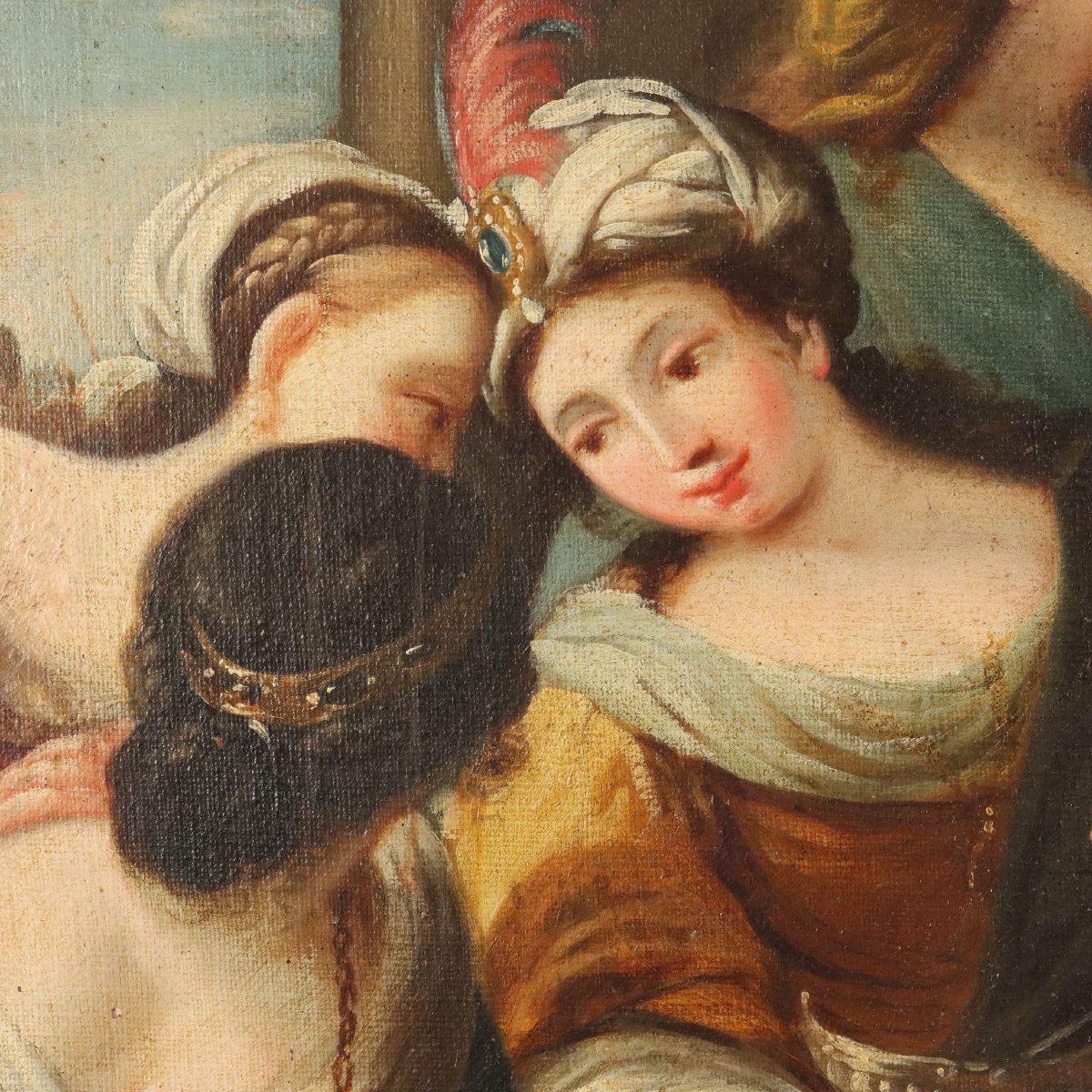Tableau Ancien Scène Biblique de l'Idolâtrie du Roi Salomon Hiule sur Toile XVII Siècle-photo-1