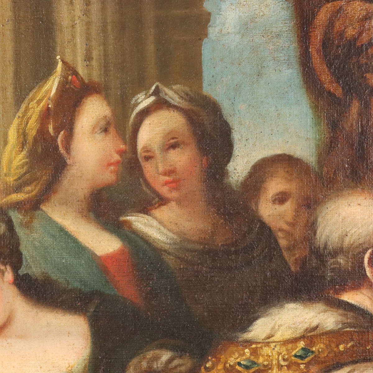 Tableau Ancien Scène Biblique de l'Idolâtrie du Roi Salomon Hiule sur Toile XVII Siècle-photo-2