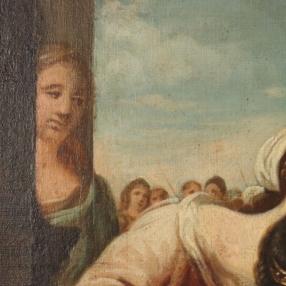 Tableau Ancien Scène Biblique de l'Idolâtrie du Roi Salomon Hiule sur Toile XVII Siècle-photo-3