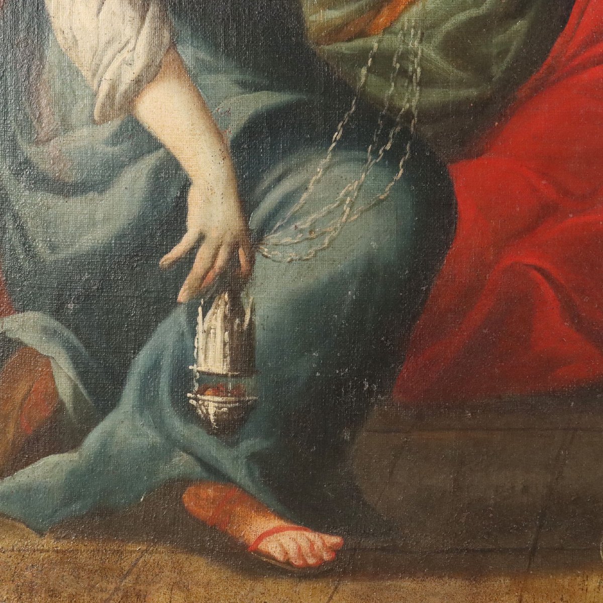 Tableau Ancien Scène Biblique de l'Idolâtrie du Roi Salomon Hiule sur Toile XVII Siècle-photo-4
