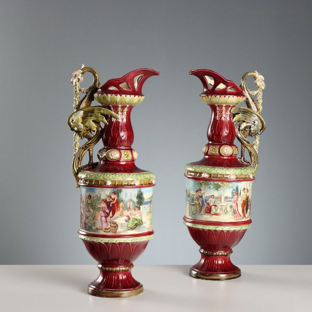 Pair Of Art Nouveau Ceramic Pitchers, Central Europe, Late 19th Century–early 20th Century
