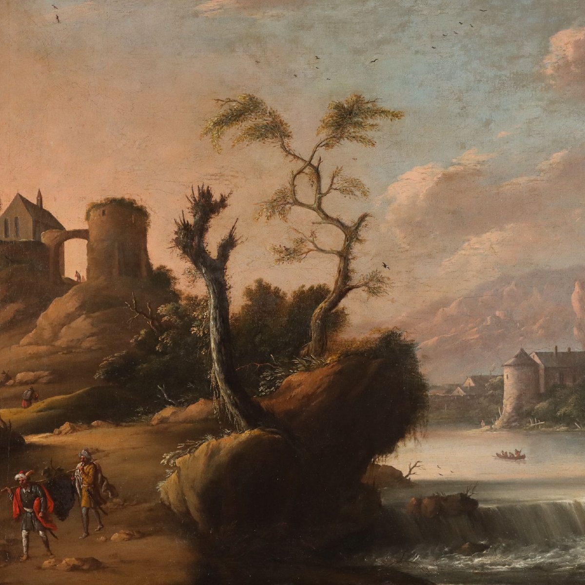 Antique Painting Landscape Oil On Canvas Italy XVIII Century Original-photo-3
