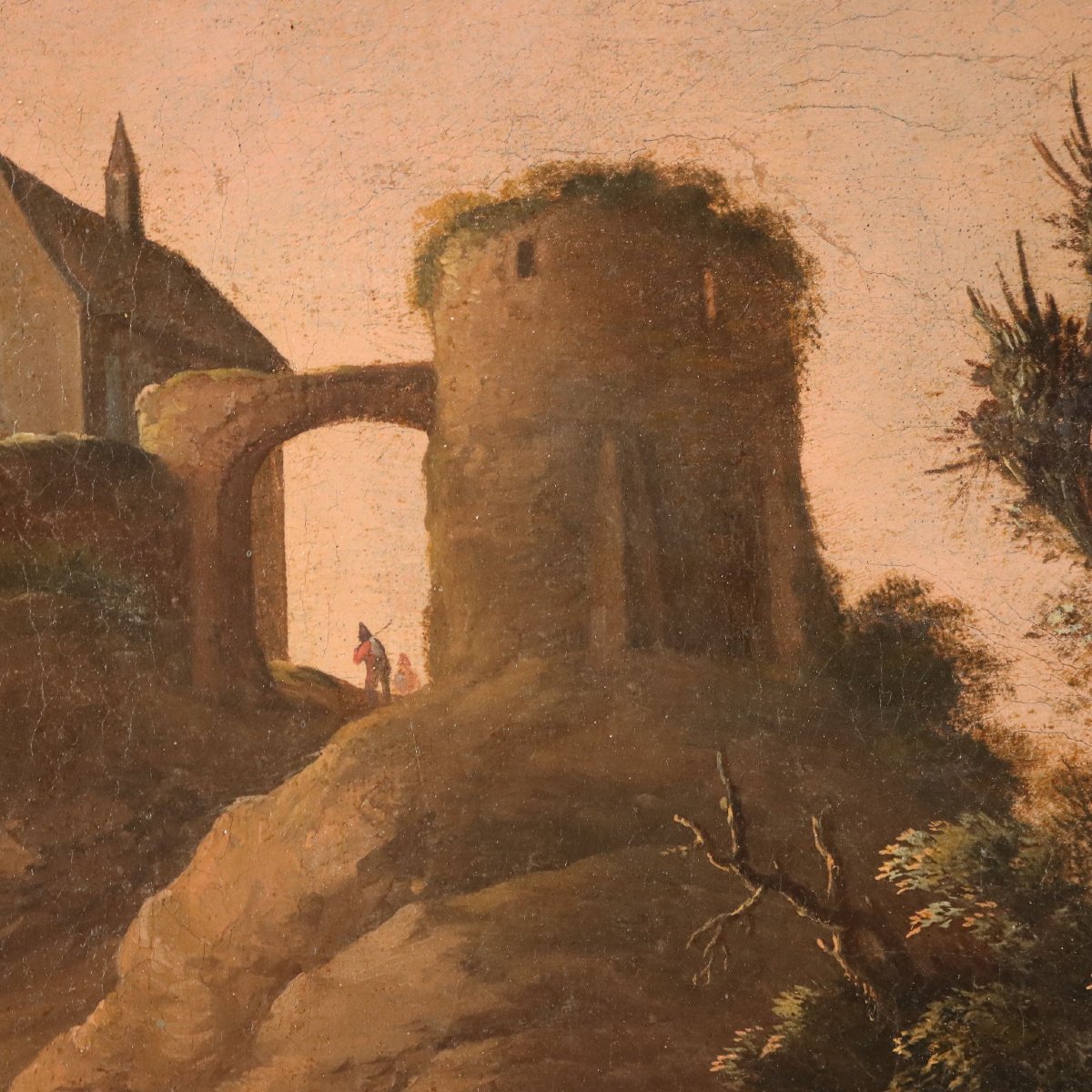 Antique Painting Landscape Oil On Canvas Italy XVIII Century Original-photo-1