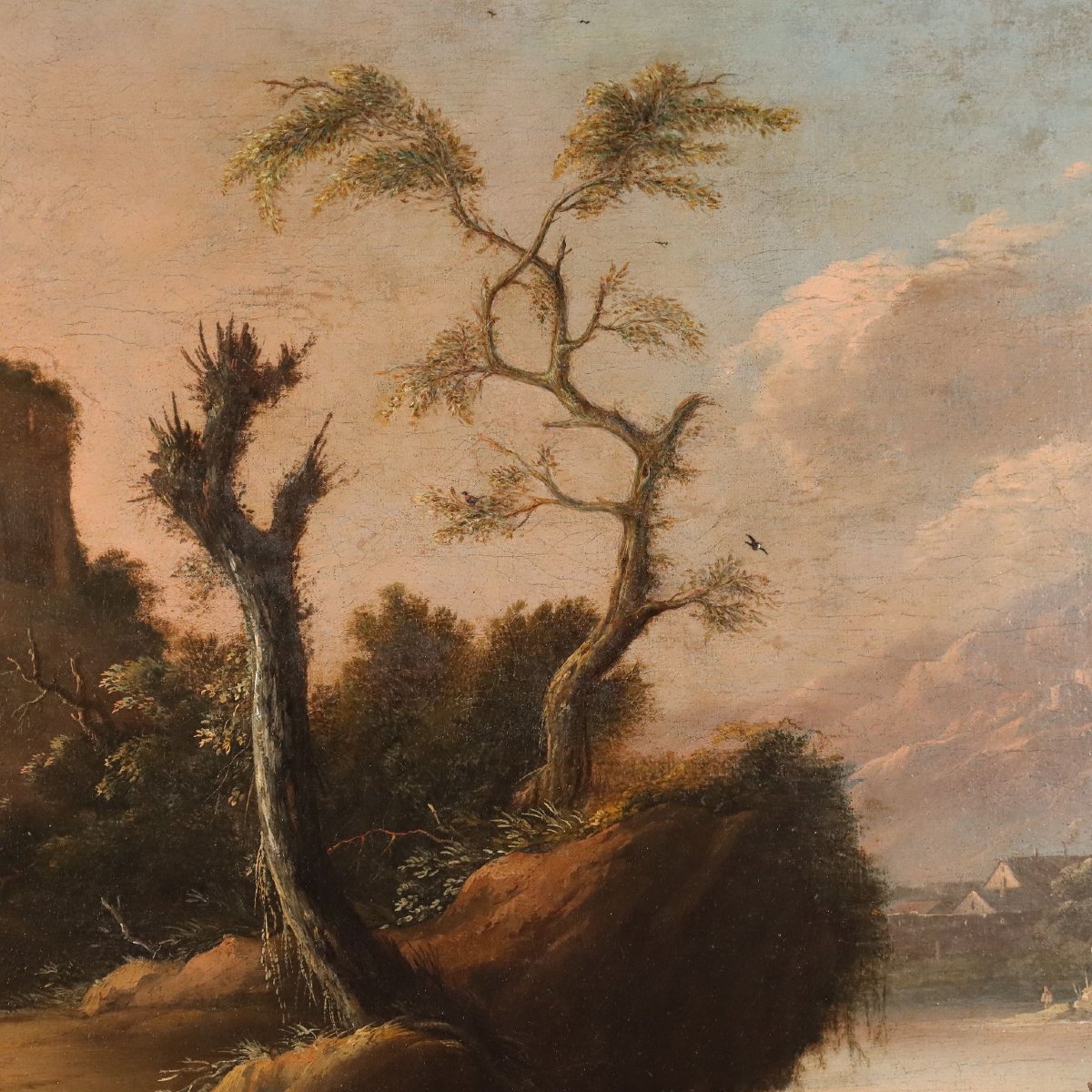 Antique Painting Landscape Oil On Canvas Italy XVIII Century Original-photo-2